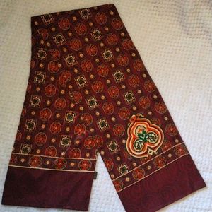 Vintage Men's KKÙSEBO Polyester Scarf, Burgundy with Interlocking Designs